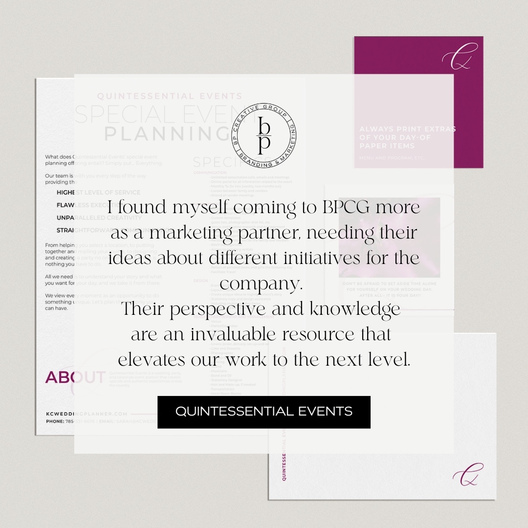 We don't take this job lightly.

🖤How can we serve you?

Featuring a testimonial from our client @quintessentialeventskc
It's been an absolute pleasure to continue working with Sarah and her team to elevate their marketing and client experience.

#clientexperience #clienttestimonial #testimonial #marketingpartner #marketingkc #marketingconsultant #businessinitiatives #businesstips #businessbranding #brandingconsultant #brandconsultant #businessresources #nextlevel #elevate #businessconsultant #brandingstudio #branddesigner